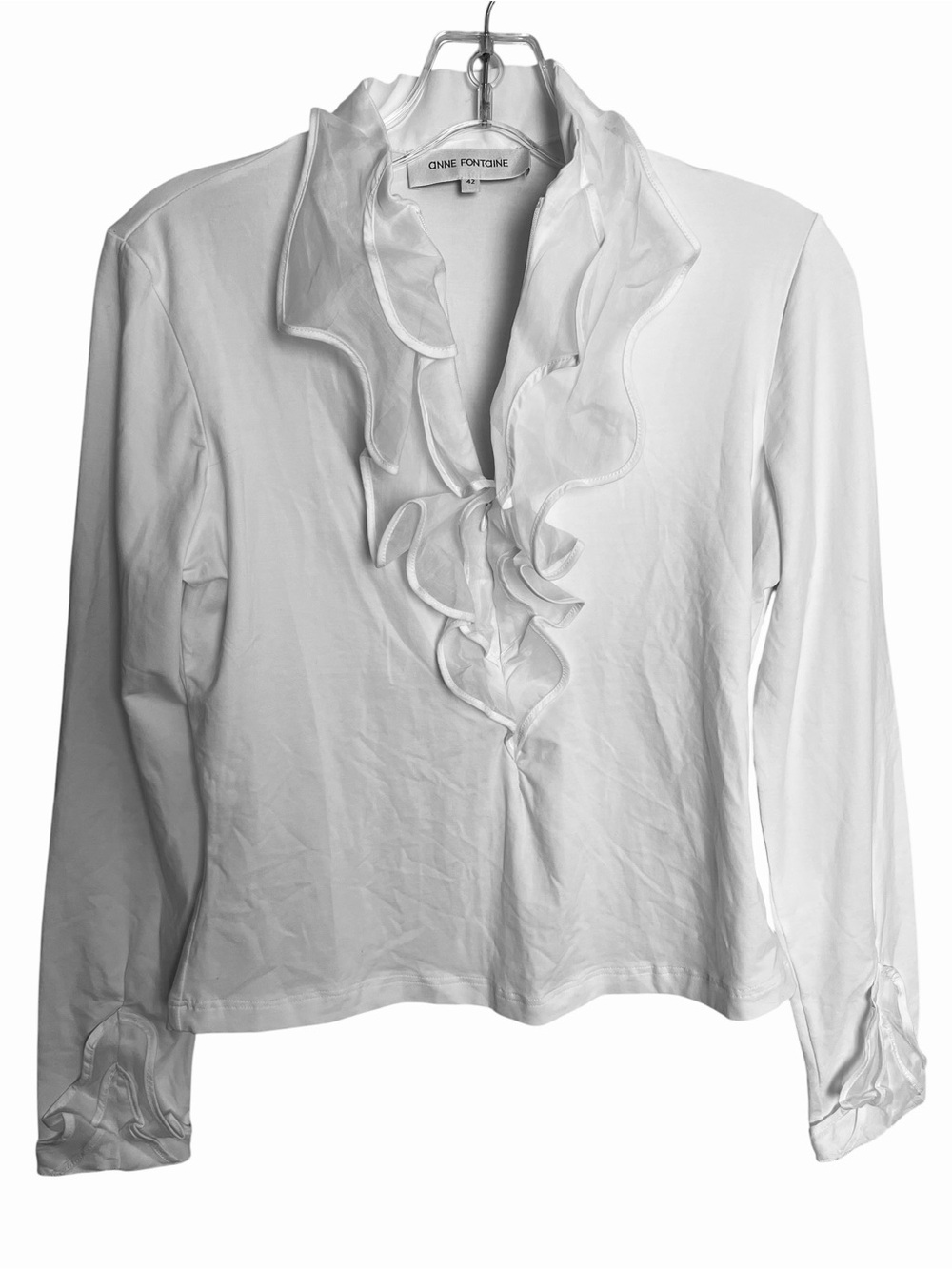 Anne Fontaine Elmire Pima Cotton Ruffle Blouse Top White 42 Romantic Victorian